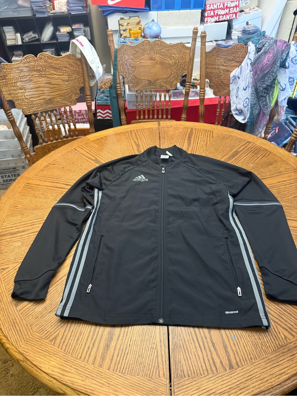 adidas Black Performance Full-Zip Track Jacket with Gray Stripes